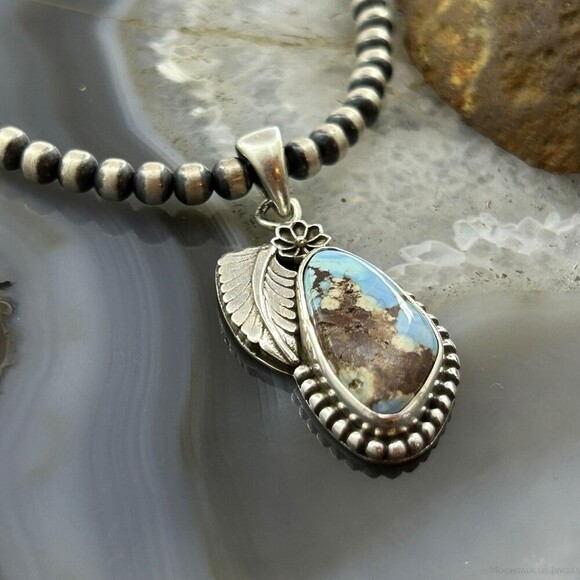 Sterling Southwestern Style Triangular Golden Hill Turquoise Pendant For Women - Picture 4 of 10